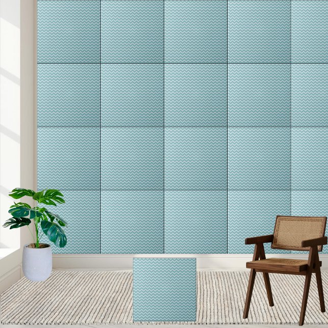 Türkis und weiß Zickzack - Moderner Zigzag Fliese (Turquoise and White Chevron - Modern Zigzag Ceramic Tile)