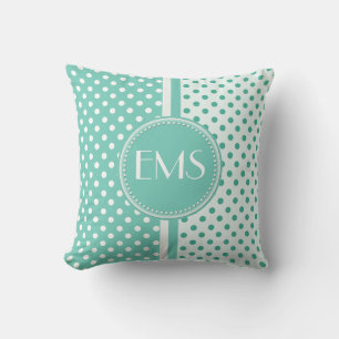 Türkis und weißes Tupfen-Monogramm-Kissen Kissen
