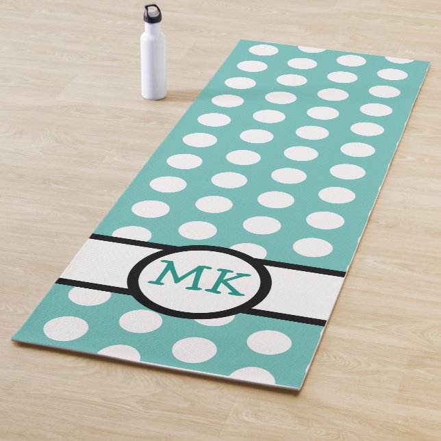 Türkis und Weißpolka Dot Niedlich Mit Monogramm Yogamatte (Beispiel)
