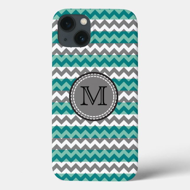 Türkis und Zickzack Zigzag Monogramm Case-Mate iPhone Hülle (Rückseite)