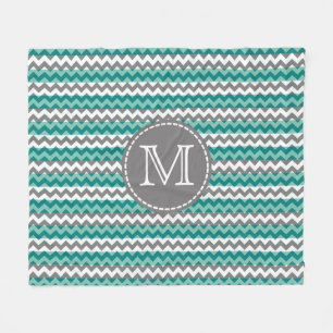 Türkis und Zickzack Zigzag Monogramm Fleecedecke