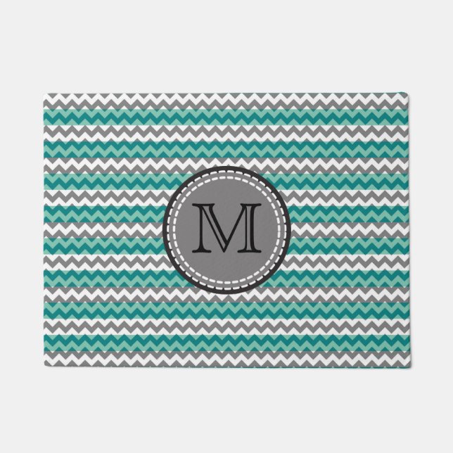 Türkis und Zickzack Zigzag Monogramm Fußmatte (Vorderseite)