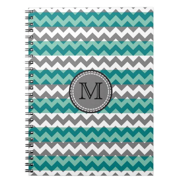 Türkis und Zickzack Zigzag Monogramm Notizblock (Vorderseite)