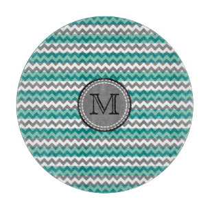 Türkis und Zickzack Zigzag Monogramm Schneidebrett