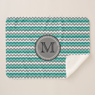 Türkis und Zickzack Zigzag Monogramm Sherpadecke