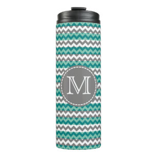 Türkis und Zickzack Zigzag Monogramm Thermosbecher