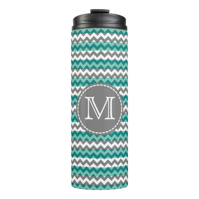 Türkis und Zickzack Zigzag Monogramm Thermosbecher (Vorderseite)