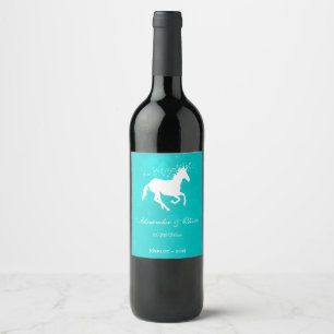 Türkis Unicorn Hochzeitweiliges Weinlabel Weinetikett