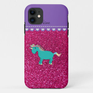 Türkis unicorn Neon heißen rosa Glitzer iPhone 11 Hülle
