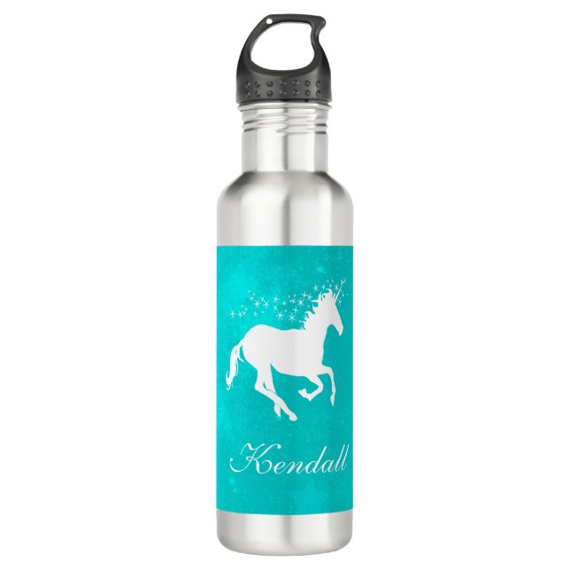 Türkis Unicorn Personalisiert Edelstahlflasche (Vorderseite)