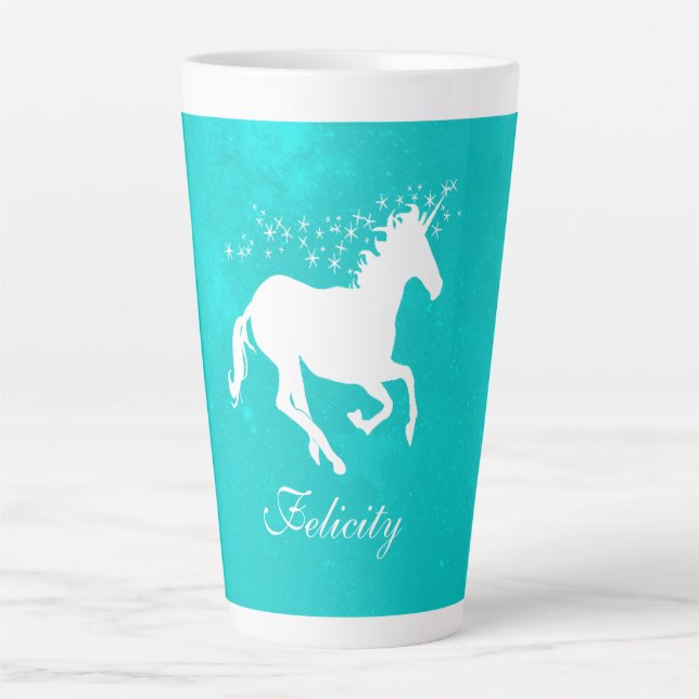 Türkis Unicorn Personalisiert Latte Tasse (Vorderseite)