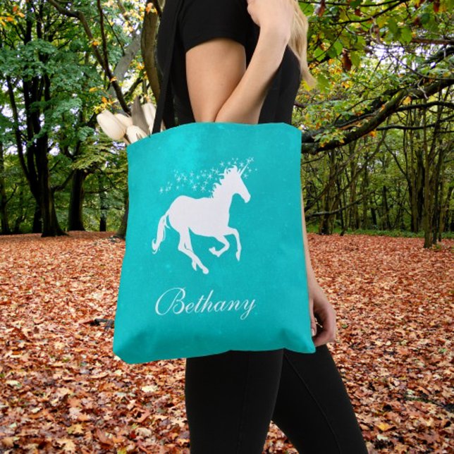 Türkis Unicorn Personalisiert Tote Bag (Turquoise Unicorn Personalized Tote Bag)