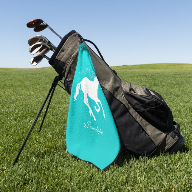 Türkis Unicorn Personalisiertes Golfhandtuch (Gras)