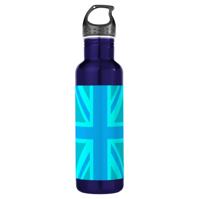 Türkis Union Jack Britische Flagge Anpassen Trinkflasche (Vorderseite)
