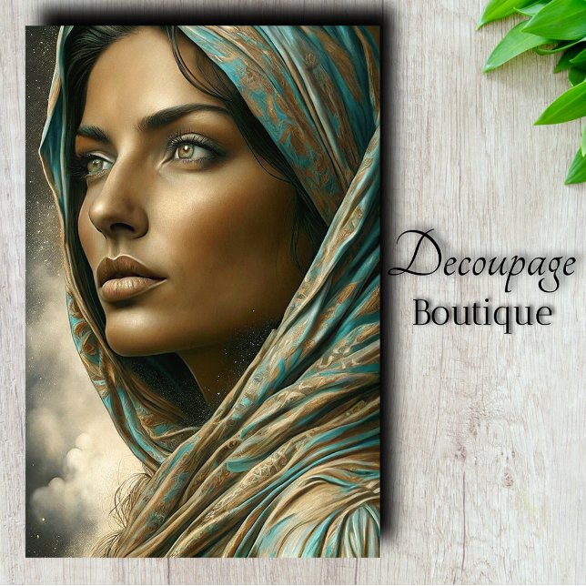 Türkis Veil Portrait Decoupage Seidenpapier (Turquoise Veil Portrait Decoupage Tissue Paper)