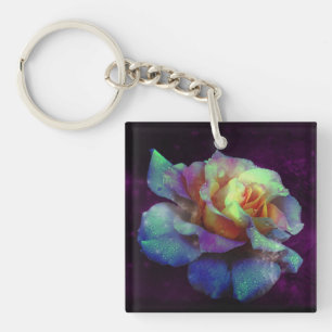 Türkis, Violett und Gelb Rose Schlüsselanhänger