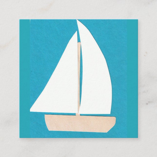 Türkis-Visitenkarte mit Segelboot Quadratische Visitenkarte (Vorderseite)