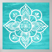 Türkis Watercolor White Mandala