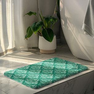 Türkis & Weiß Blumen Art Deco Muster Badematte