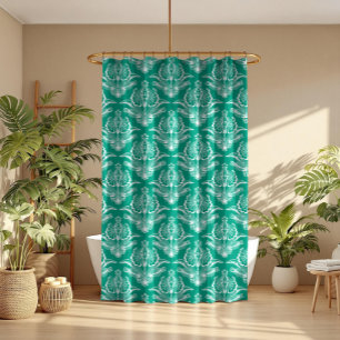 Türkis & Weiß Blumen Art Deco Muster Duschvorhang