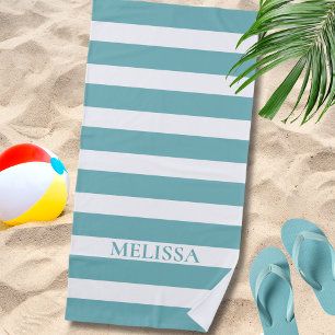 Türkis-weiß gestreifte Namens-Cabana-Streifen Strandtuch