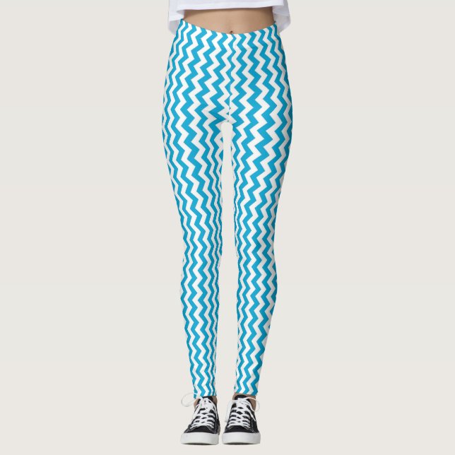 Türkis Weiß Zickzack Leggings (Vorderseite)