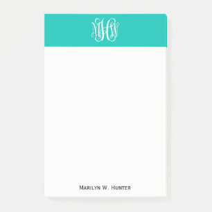 Türkis Weiße 3 Anfangsbuchstaben Rebe Monogramm DI Post-it Klebezettel