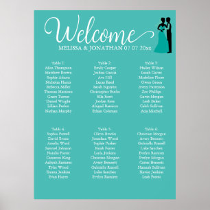 Türkis-weiße elegante Hochzeits-Sitzplanposter Poster
