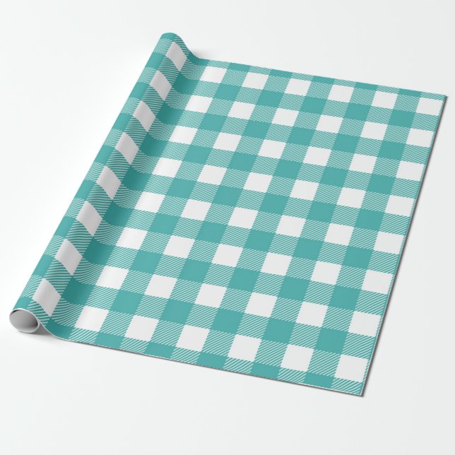 Türkis-weiße Gingham-Muster-Inspiration Geschenkpapier (Ungerollt)