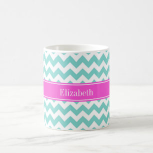 Türkis Whirlpool Chevron Hot Pink Name Monogram Kaffeetasse
