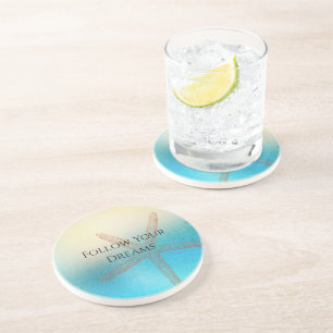 Türkis White Aqua Blue Starfish Beach Getränkeuntersetzer