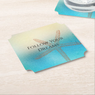 Türkis White Aqua Blue Starfish Beach Hochzeit Untersetzer