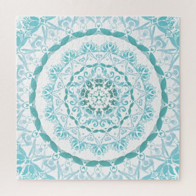 Türkis White Damask Mandala Puzzle (Vertikal)