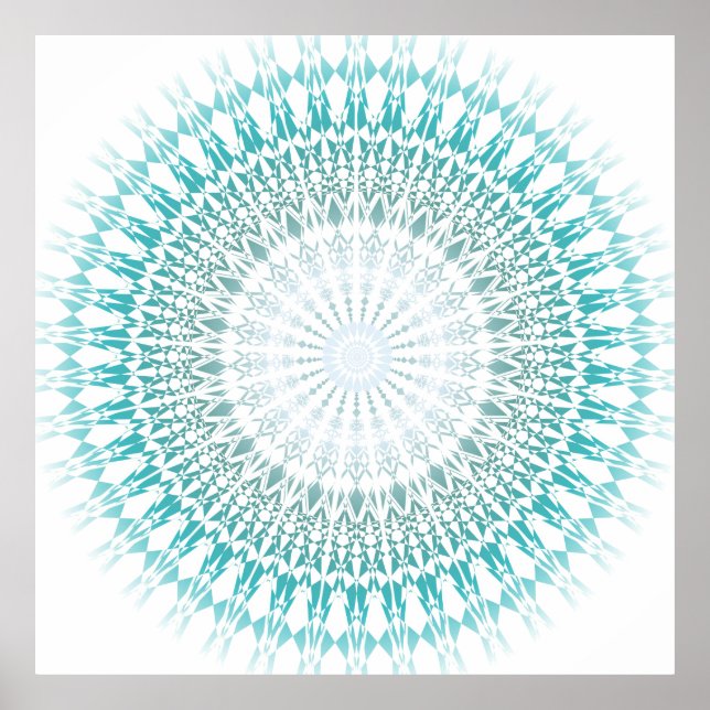 Türkis White Geometric Modern Mandala Poster (Vorne)