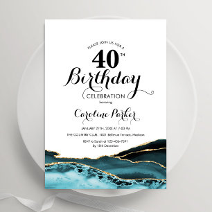 Türkis White Gold Agate 40. Geburtstag Einladung