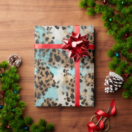 Türkis White Gold Black Leopard Geschenkpapier