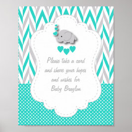 Türkis, White Gray Elephant Babydusche Poster