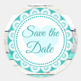 Türkis White Lacey Save the Date Stickers