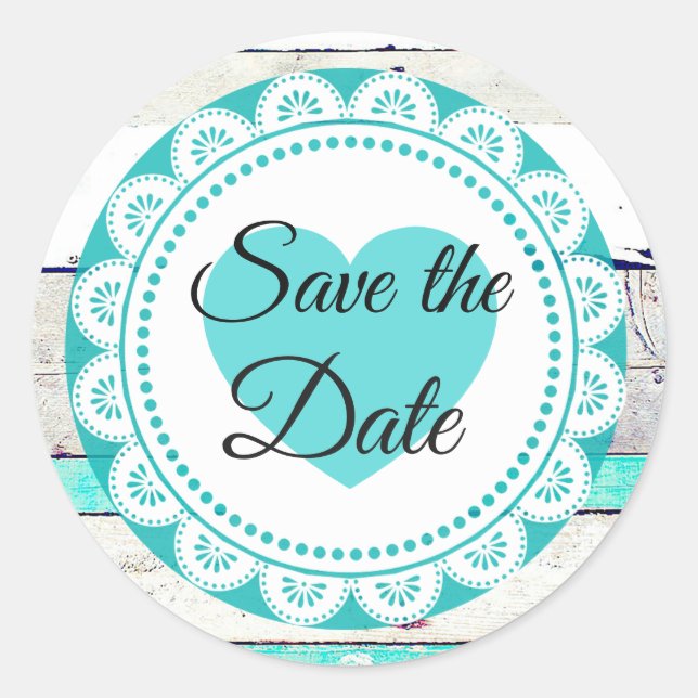 Türkis White Lacey Save the Date Stickers (Vorderseite)
