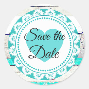 Türkis White Lacey Save the Date Stickers