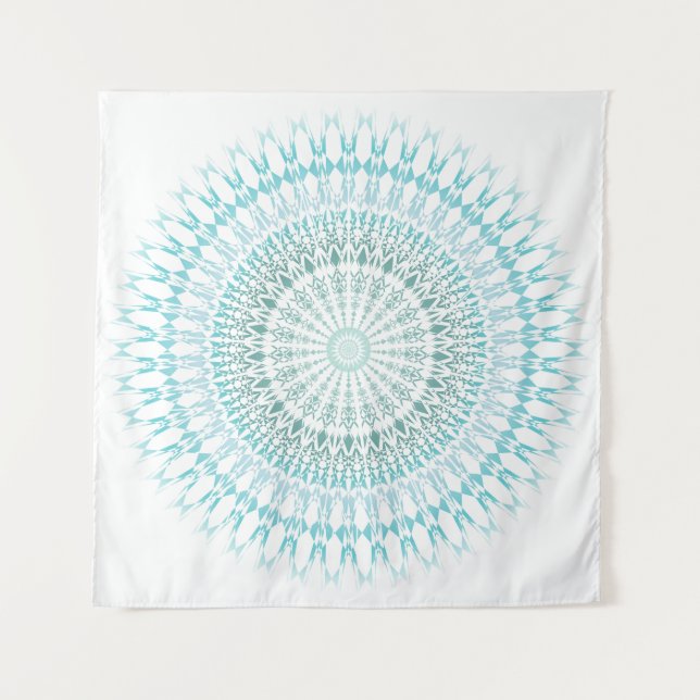 Türkis White Mandala Wandteppich (Vorderseite)
