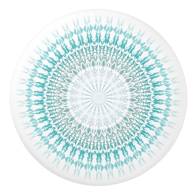 Türkis White Zickzack Modern Mandala Keramikknauf (Vorderseite)