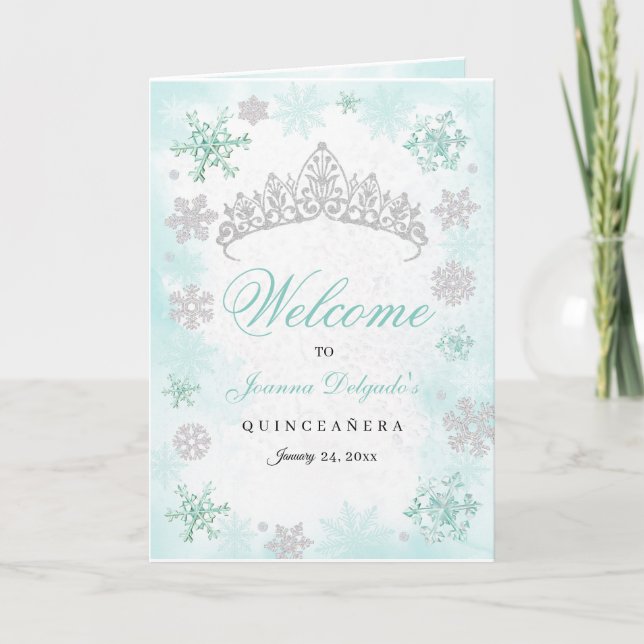 Türkis Winter Wonderland Quinceanera Programm (Vorderseite)