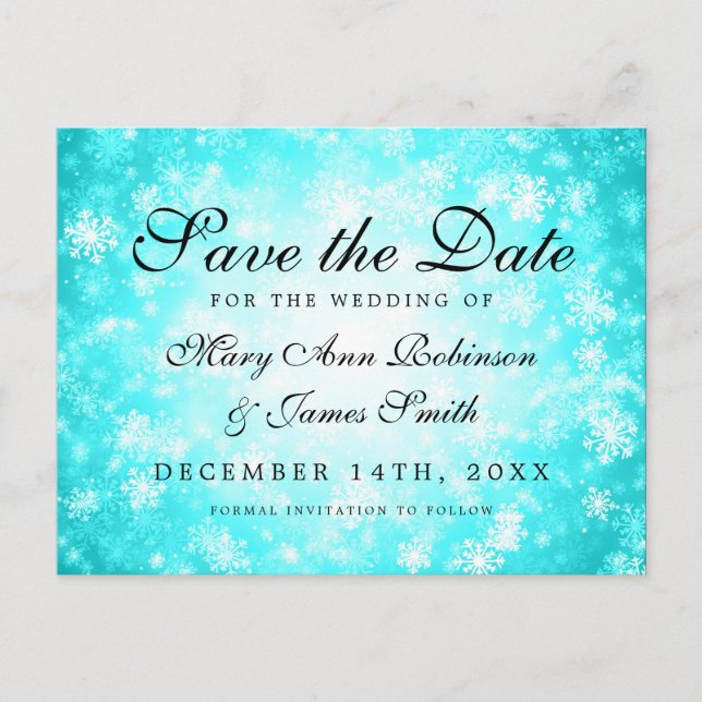 Türkis Winter Wonderland Save the Date Elegant Ankündigungspostkarte (Vorderseite)