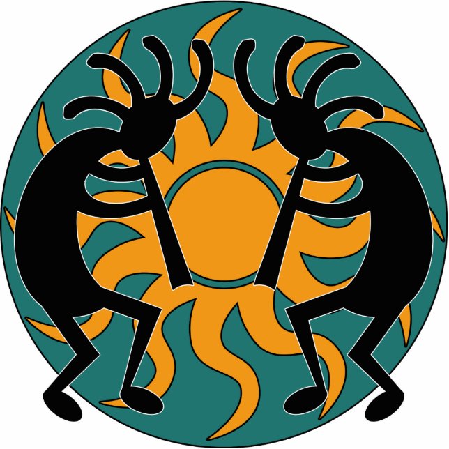 Türkis Yellow Black Tribal Southwest Kokopelli Freistehende Fotoskulptur (Vorne)