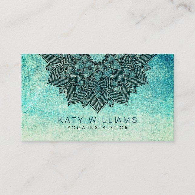 Türkis-Yoga-Lehrer-Lotos-BlumeWatercolor Visitenkarte (Vorderseite)