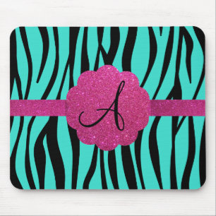 Türkis Zebra stripes Monogramm Mousepad