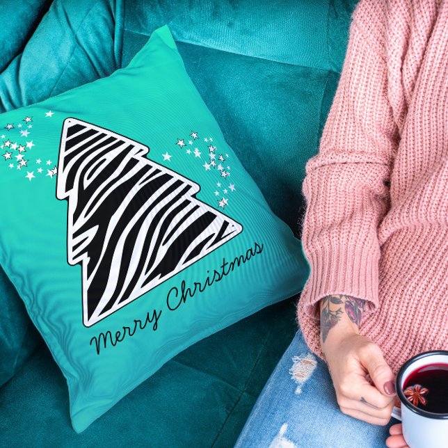 Türkis-Zebra-Weihnachtsbaum Kissen (Von Creator hochgeladen)