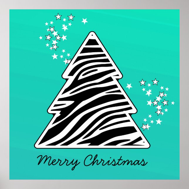 Türkis Zebra Weihnachtsbaum Poster (Vorne)