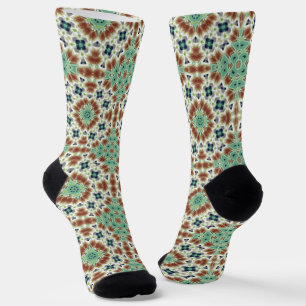 Türkisbeige farbenfrohe Kaleidoskop-Ornament Socken